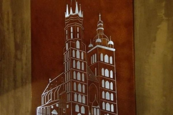 Fabryka Pomyslow-obraz Kosciol Mariacki-stal corten2-led
